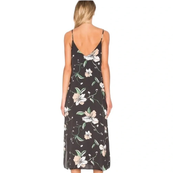 Bardot Black Hibiscus Floral Button Front Satin Midi Slip Dress Size 4 - Picture 2 of 9